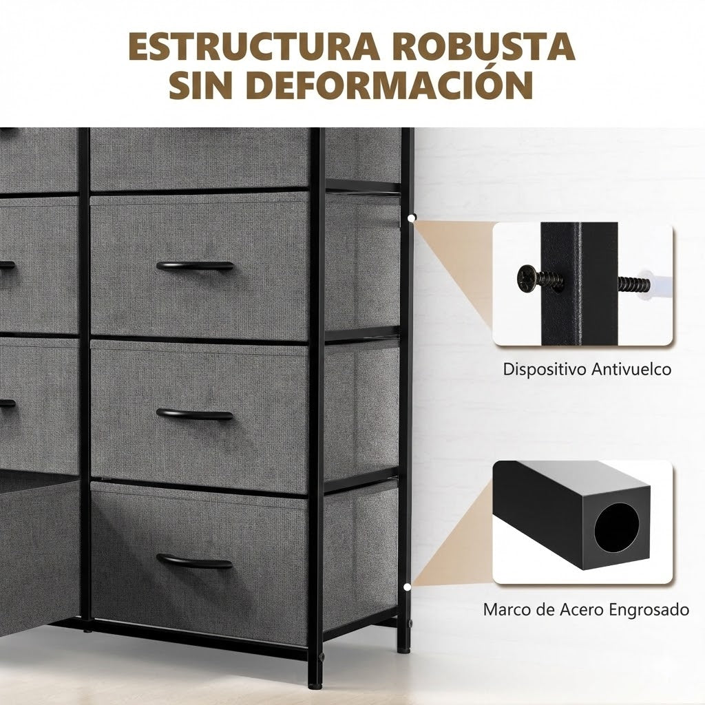 Cajonera Organizadora de Tela 8 Cajones ZUNMOS Gris