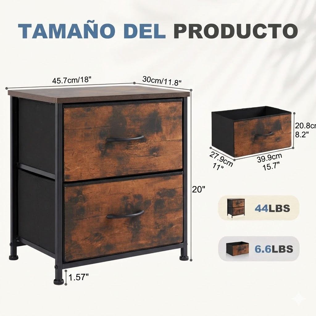 Cajonera Organizadora de Tela 2 Cajones ZUNMOS Marrón