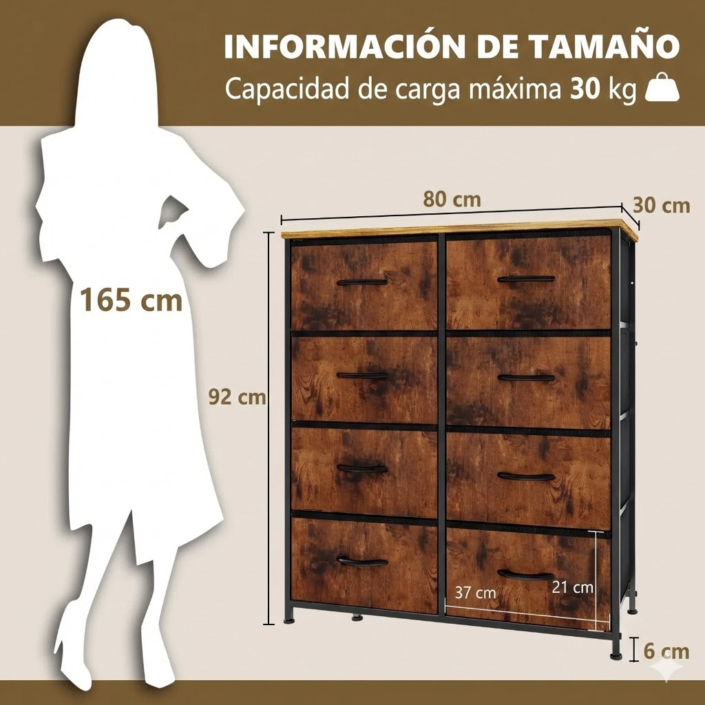 Cajonera Organizadora de Tela 8 Cajones ZUNMOS Marrón