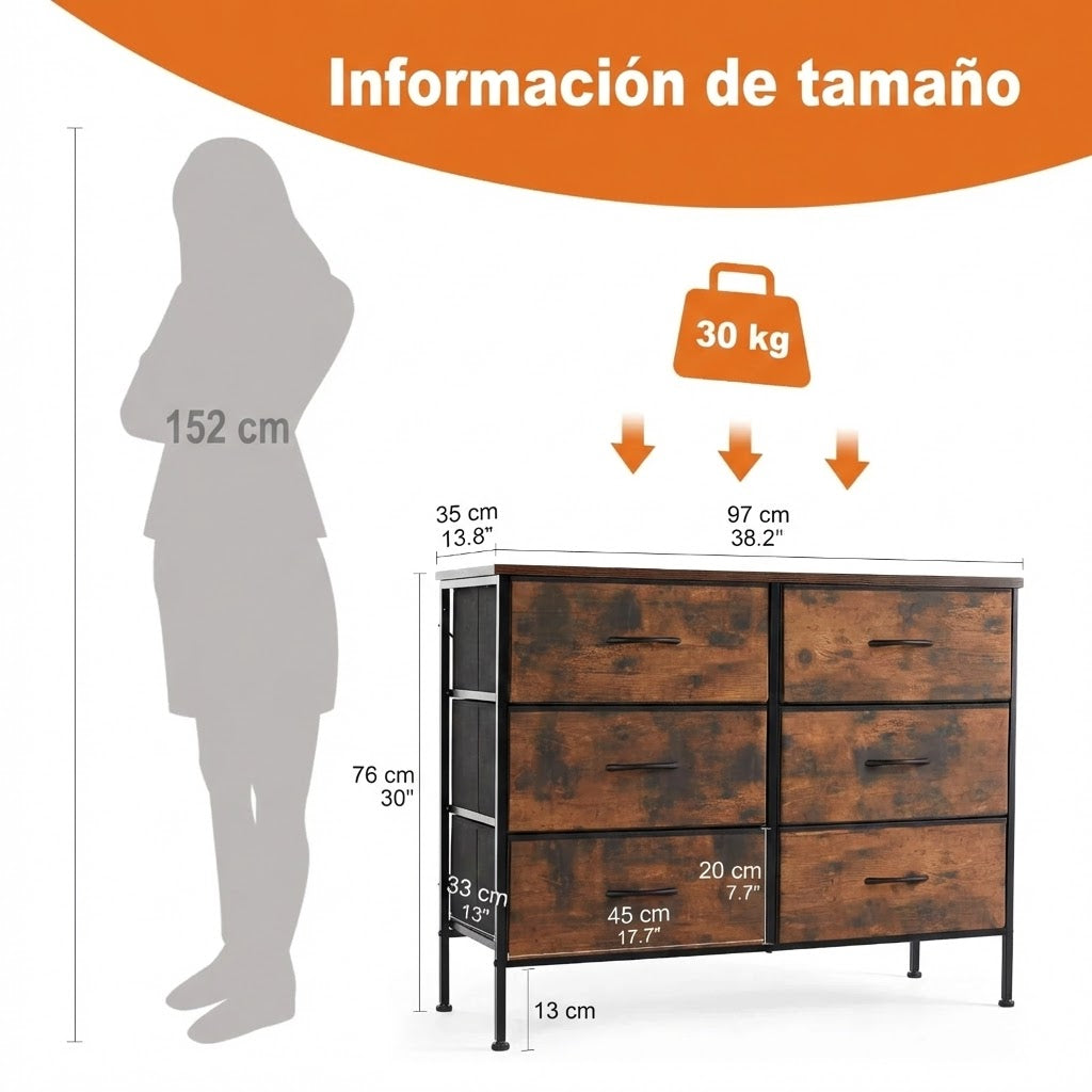 Cajonera Organizadora de Tela 6 Cajones ZUNMOS Marrón