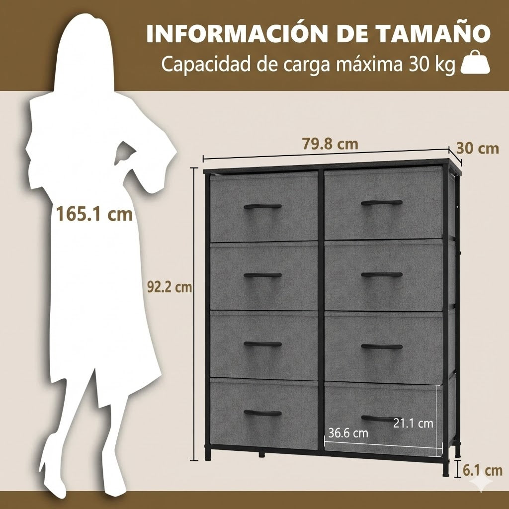 Cajonera Organizadora de Tela 8 Cajones ZUNMOS Gris
