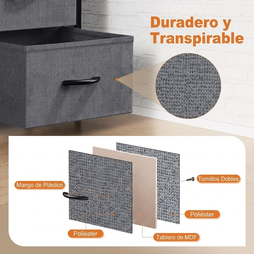 Cajonera Organizadora de Tela 6 Cajones ZUNMOS Gris