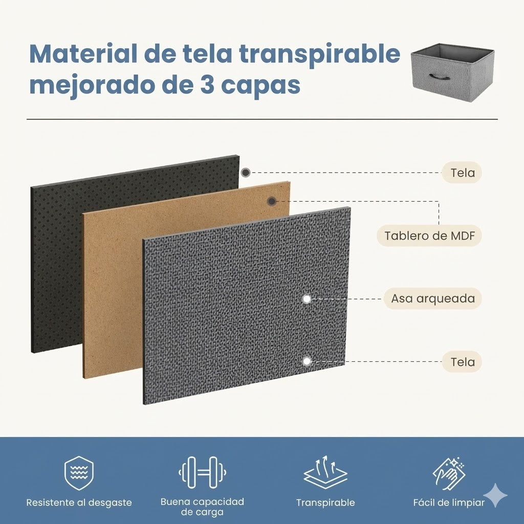 Cajonera Organizadora de Tela 4 Cajones ZUNMOS Gris