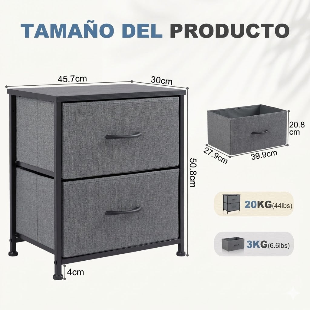 Cajonera Organizadora de Tela 2 Cajones ZUNMOS Gris