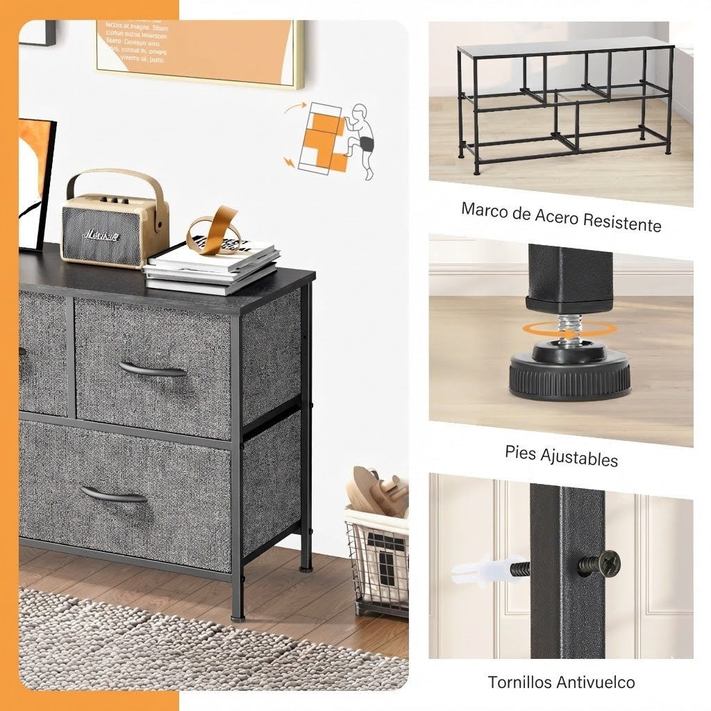 Cajonera Organizadora de Tela 5 Cajones ZUNMOS Gris