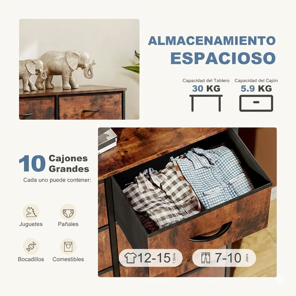 Cajonera Organizadora de Tela 10 Cajones ZUNMOS Marrón